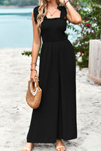 Load image into Gallery viewer, Frill Trim Tie Shoulder Wide Leg Jumpsuit with Pockets
