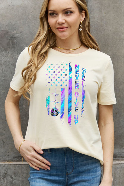 Simply Love Full Size NEVER GIVE UP Graphic Cotton Tee