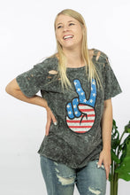 Load image into Gallery viewer, BiBi Peace, Love, USA Acid Wash Graphic Tee with Laser Cut
