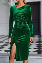 Load image into Gallery viewer, Ruched Slit Asymmetrical Neck Wrap Dress
