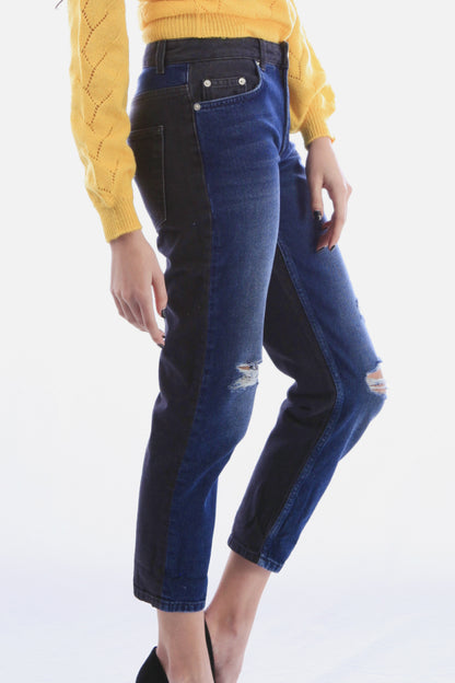 Two Tone Cuffed Denim Jean