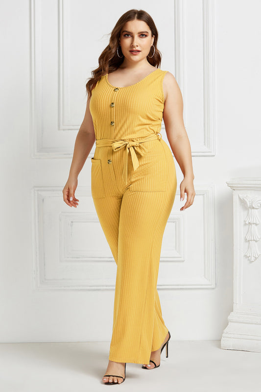 Button Front Self Belted Jumpsuit