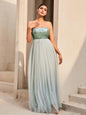 Sequin Strapless Spliced Tulle Dress