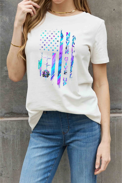 Simply Love Full Size NEVER GIVE UP Graphic Cotton Tee