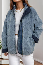 Load image into Gallery viewer, Pocketed Zip Up Dropped Shoulder Denim Jacket
