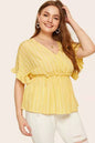 Plus Yellow V Neck Peplum Top