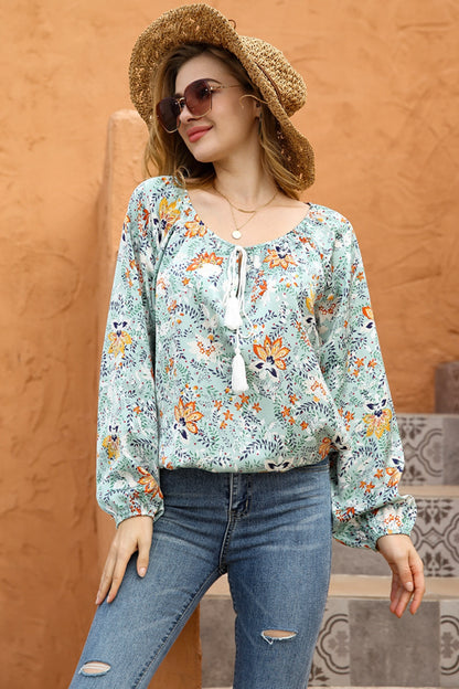 Round Neck Long Sleeve Printed Shirt