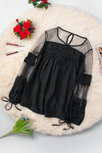 Load image into Gallery viewer, Contrast Sheer Mesh Lace Up Blouse
