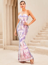 Load image into Gallery viewer, Multicolored Sequin Strapless Fishtail Dress
