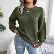 Load image into Gallery viewer, Mixed Knit Round Neck Dropped Shoulder Sweater

