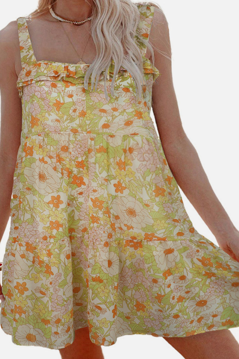 Multicolor Floral Chiffon Tie Dress