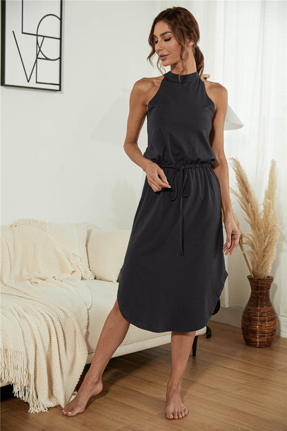 Solid Halter Split Dress