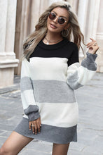 Load image into Gallery viewer, Striped Round Neck Long Sleeve Sweater Dress
