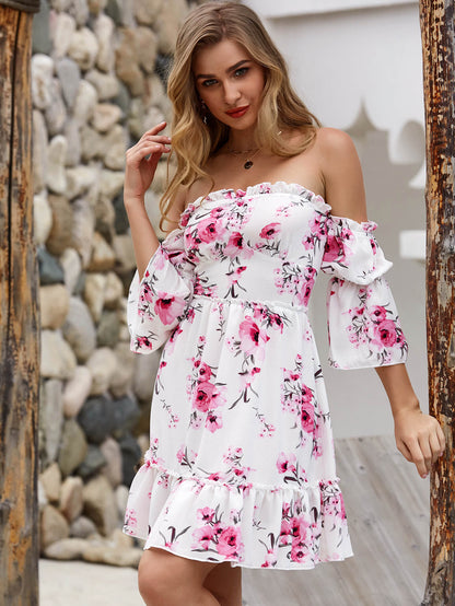 Floral Frill Trim Off-Shoulder Mini Dress