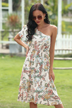 Load image into Gallery viewer, Floral  Print Asymmetrical-neck Tie-waist Dress
