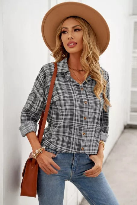 Plaid Print Drop Shoulder Overshirt