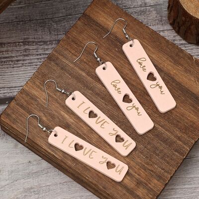 Heart Cutout Wooden Dangle Earrings