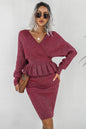 Peplum Dolman Sleeve Rib-Knit Top and Skirt Set