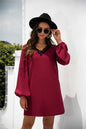 Contrast Lace Trim Balloon Sleeve Mini Shift Dress