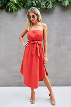 Load image into Gallery viewer, Strapless Asymmetrical Hem Bow Tie Dress
