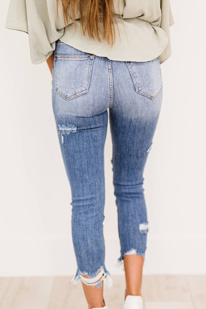 RISEN Simone High Rise Distressed Raw Hem Skinny Jeans