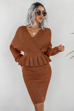 Load image into Gallery viewer, Peplum Dolman Sleeve Rib-Knit Top and Skirt Set
