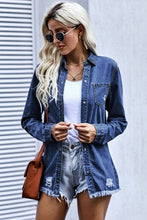Load image into Gallery viewer, Distressed Snap Down Denim Jacket
