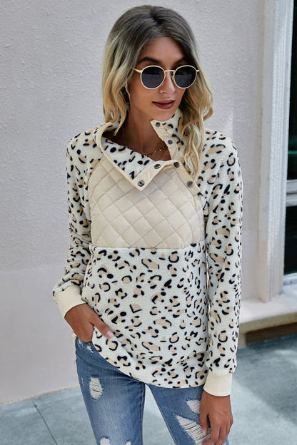 Leopard Quilted Contrast Pullover