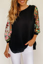 Embroidered Round Neck Three-Quarter Sleeve T-Shirt