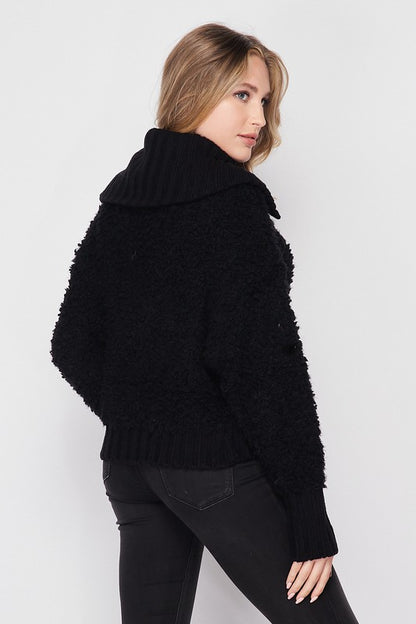 Ribbed Trim Plush Jacket