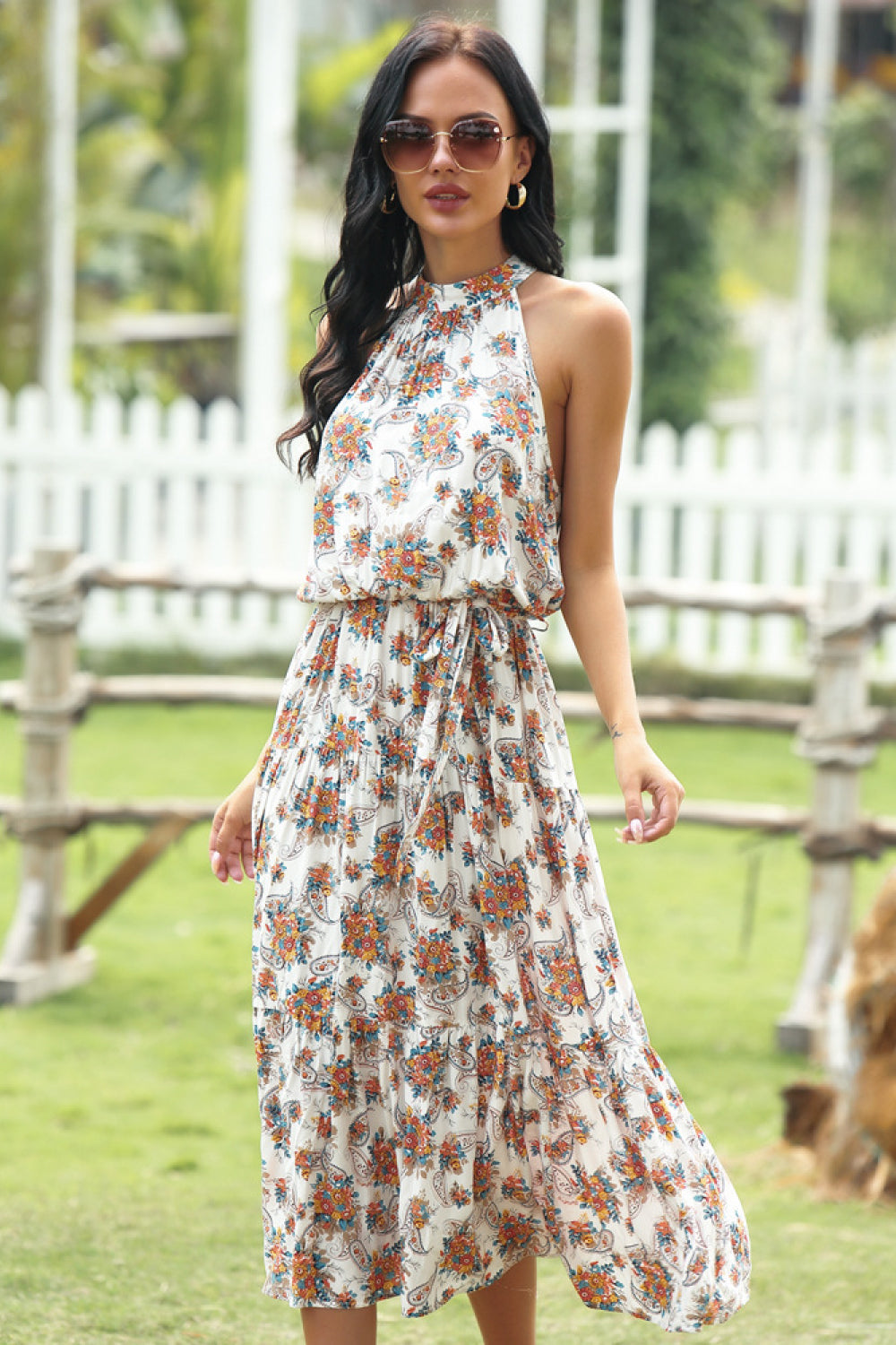 Paisley Halter Lace-up Printed Dress