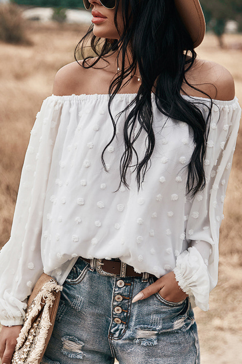 Off Shoulder Embroidered Polka Dot Top