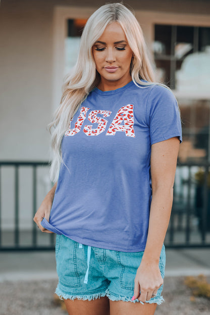 Women USA Leopard Graphic Tee