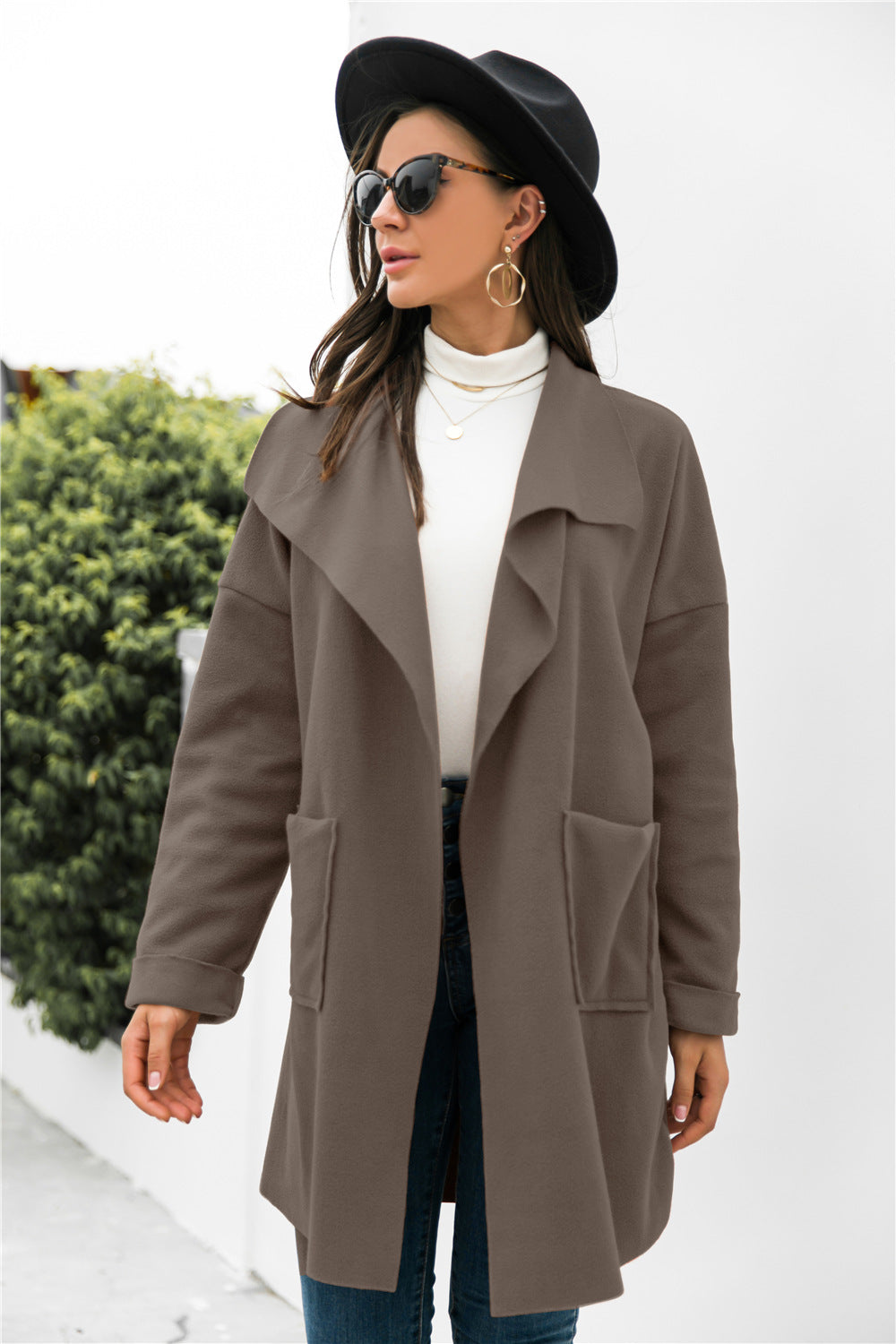 Waterfall Collar Open Front Coat