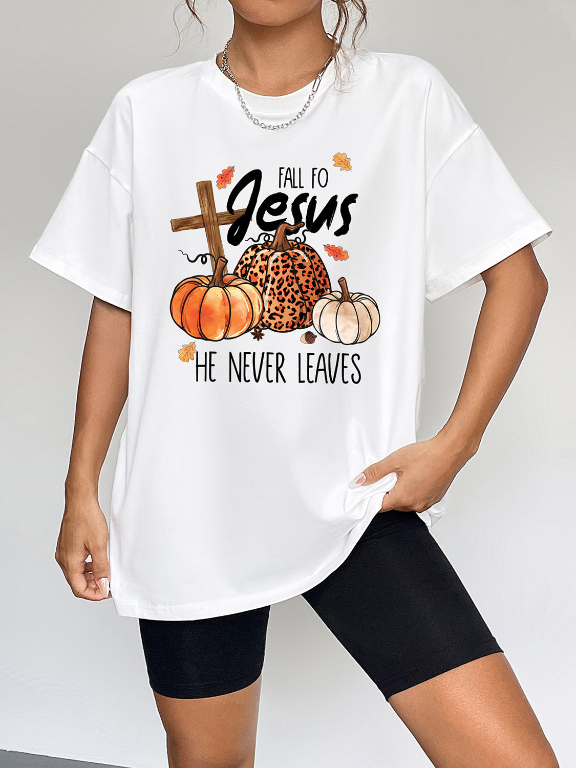 Round Neck Short Sleeve Fall Season Graphic T-Shirt