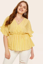 Load image into Gallery viewer, Plus Yellow V Neck Peplum Top
