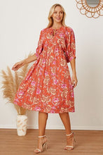 Load image into Gallery viewer, Floral Tie Neck Half Sleeve Dress
