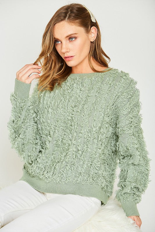 Vine & Love Textured Fuzzy Sweater