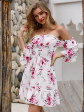 Load image into Gallery viewer, Floral Frill Trim Off-Shoulder Mini Dress
