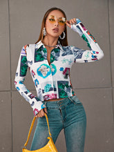 Load image into Gallery viewer, Printed Long Sleeve Cropped Shirt
