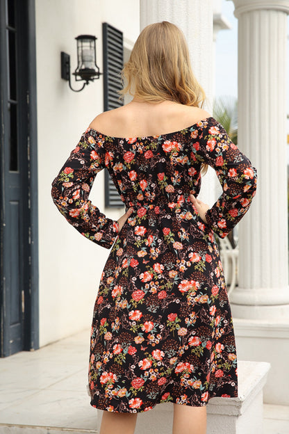 Floral Off Shoulder Long Sleeve Dress