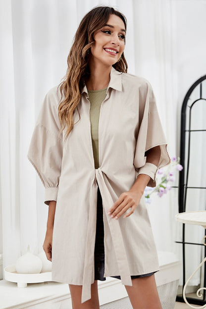 Self Tie Front Oversized Shirt Dress