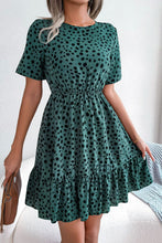 Load image into Gallery viewer, Printed Round Neck Short Sleeve Ruffled Dress
