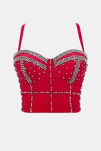 Load image into Gallery viewer, Rhinestone Trim Adjustable Strap Bustier with Boning
