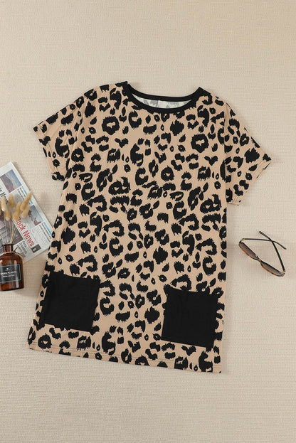 Leopard Pocketed T-Shirt Dress