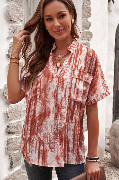 Printed Pocket Short Sleeve Blouse