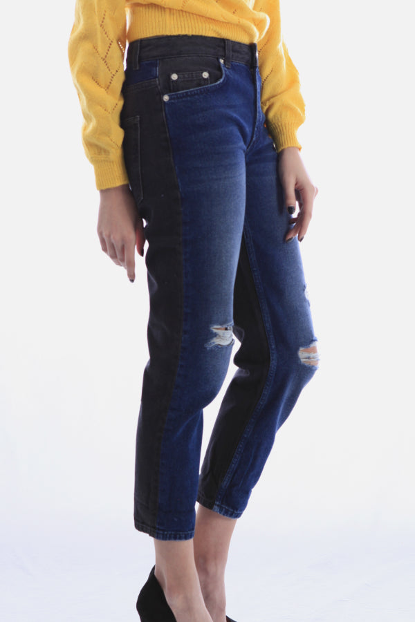 Two Tone Cuffed Denim Jean