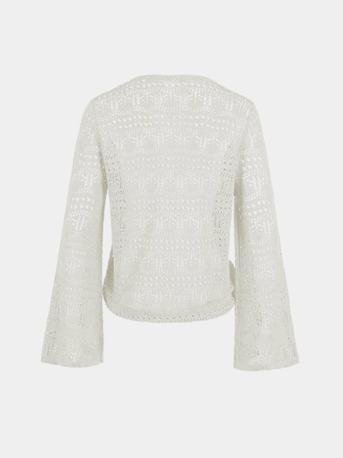 Flared Sleeve Drawstring Openwork Sweater