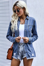 Load image into Gallery viewer, Distressed Snap Down Denim Jacket
