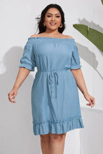 Load image into Gallery viewer, Plus Size Shirred Cold Shoulder Ruffle Tie Waist Dress
